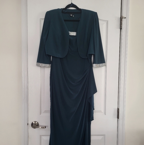 Women’s Formal Jacket & Dress Size 12 Hunter Green R&M Richards Long 2pc Gown - Picture 2 of 4